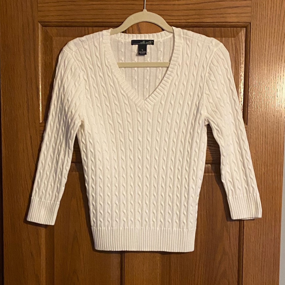 Women's White Cable Knit Sweater